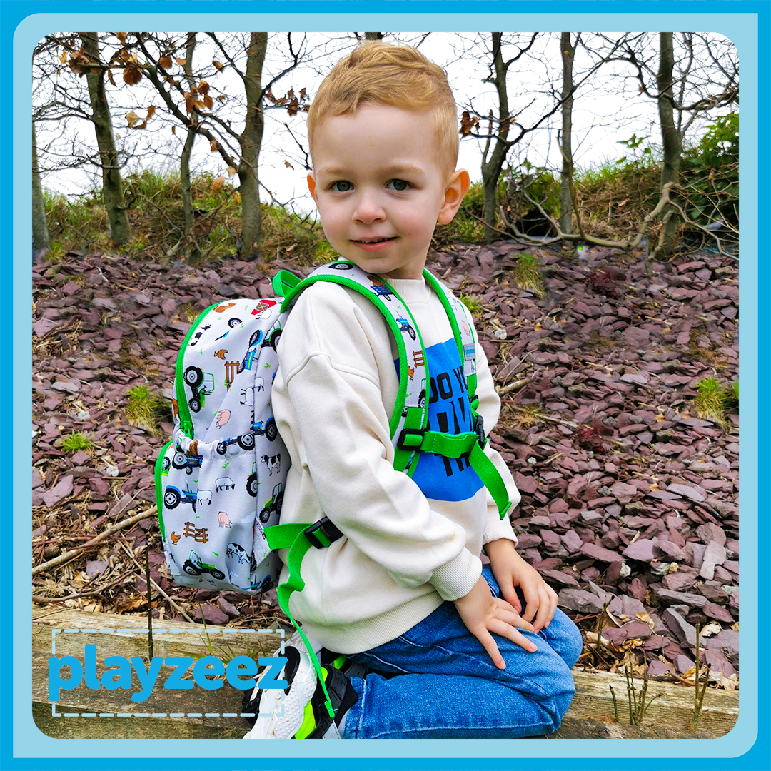 Boys Green Tractor Backpack Kids Farm Bags Playzeez